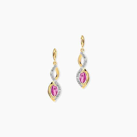Boucles D'oreilles Pendantes Ondulations Or Bicolore Rubis Et Diamant - Boucles d'oreilles mariage Femme | Marc Orian