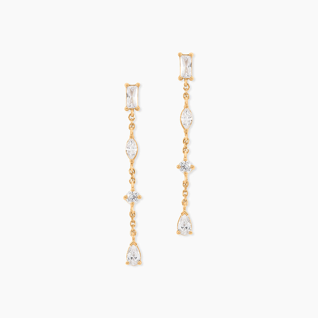 Boucles D'Oreilles Pendantes Sya Plaque Or Jaune Oxyde De Zirconium - Pendantes Femme | Marc Orian