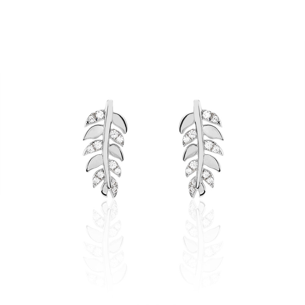 Boucles D'oreilles Puces Jade Argent Blanc Oxyde De Zirconium -  Femme | Marc Orian