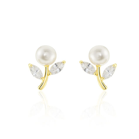 Boucles D'oreilles Puces Frigga Or Jaune Perle De Culture Et Oxyde - Puces Femme | Marc Orian