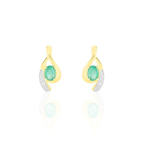 Boucles D'oreilles Puces Sagesse Or Jaune Emeraude Et Diamant - Puces Femme | Marc Orian