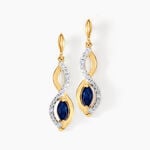 Boucles D'oreilles Pendantes Ondulations Or Jaune Saphir Diamant - Boucles d'oreilles mariage Femme | Marc Orian