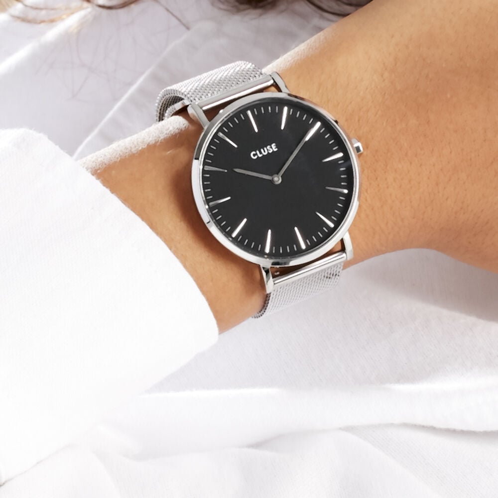montre cluse femme noir et argent
