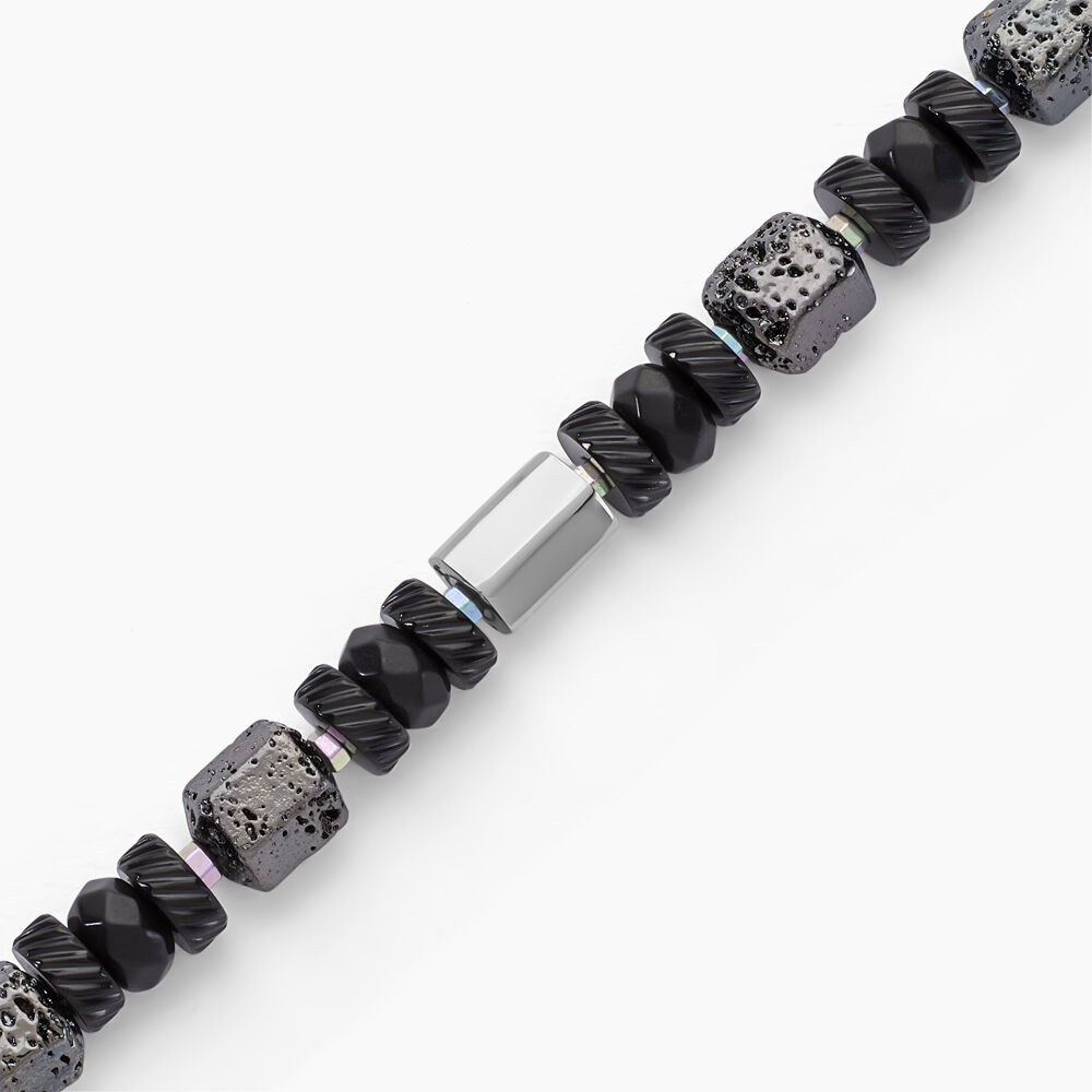 Bracelet Dark Pearl Acier Bicolore Pierre De Lave H&eacute;matite - Bracelets cha&icirc;nes Homme | Marc Orian