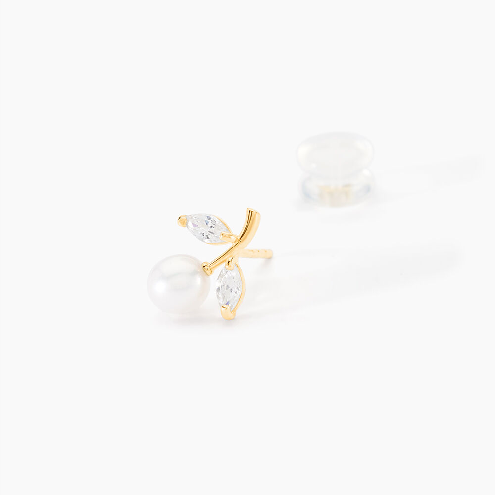 Boucles D'oreilles Puces Frigga Or Jaune Perle De Culture Et Oxyde - Puces Femme | Marc Orian