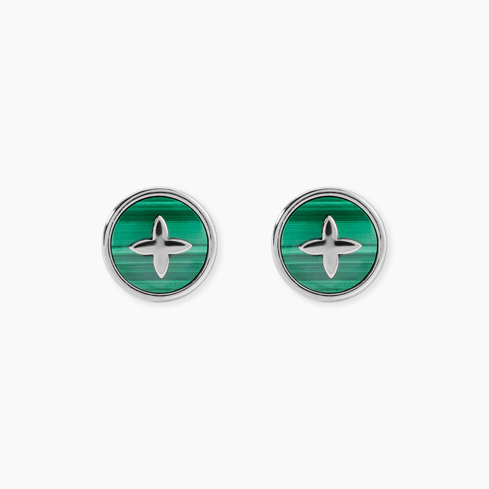 Boucles D'Oreilles Puces Talismania Argent Blanc Malachite - Puces Femme | Marc Orian