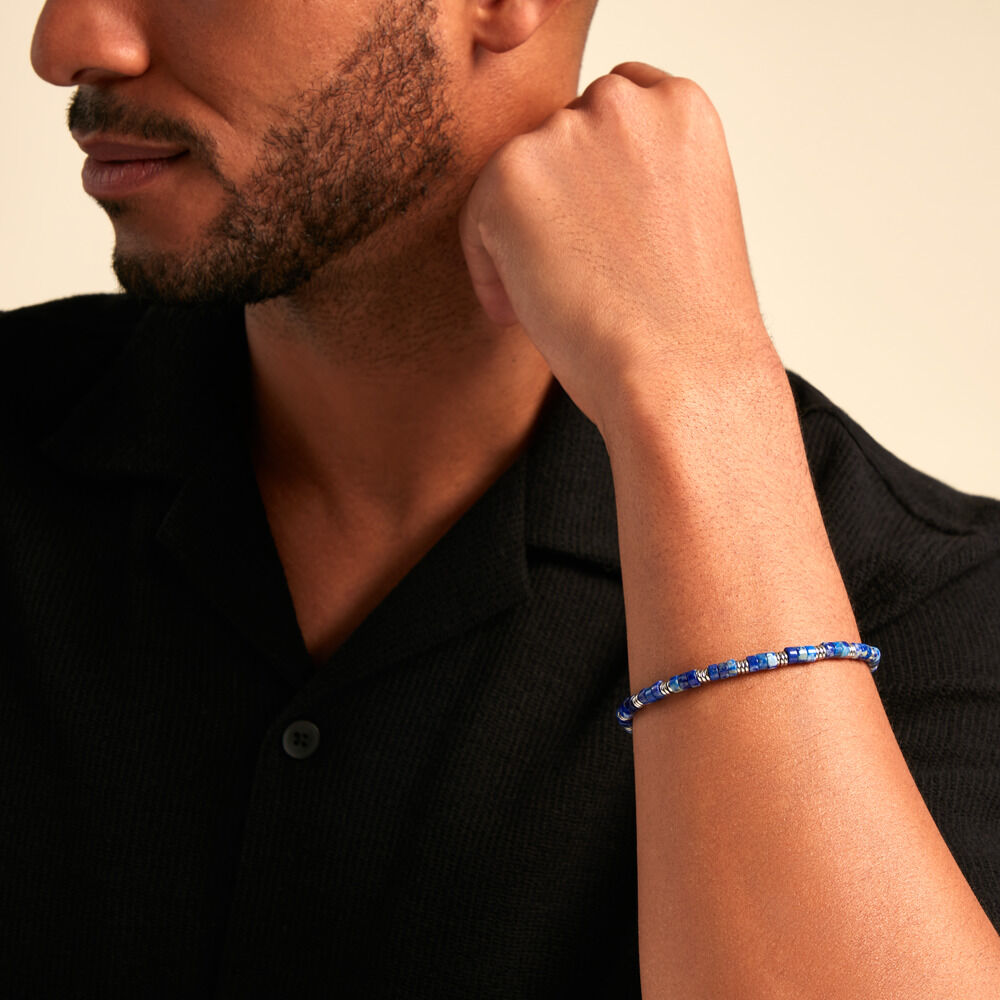 Bracelet Jourdan Arttu Acier Argenté Lapis Lazuli - Bracelets chaînes Homme | Marc Orian