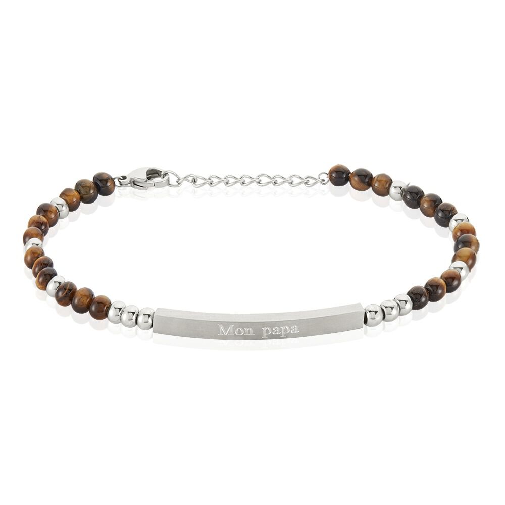 Bracelet Identité Acier Blanc Boules Sebastino œil De Tigre - Gourmettes Homme | Marc Orian