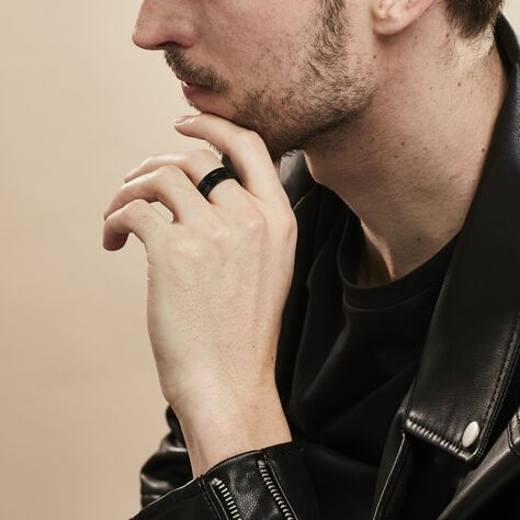 Bague Acier Noir Urban Strass - Bague fantaisie Homme | Marc Orian