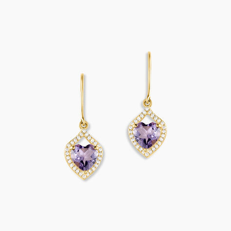 Boucles D'oreilles Pendantes Rosaline Or Jaune Amethyste Et Oxyde - Pendantes Femme | Marc Orian