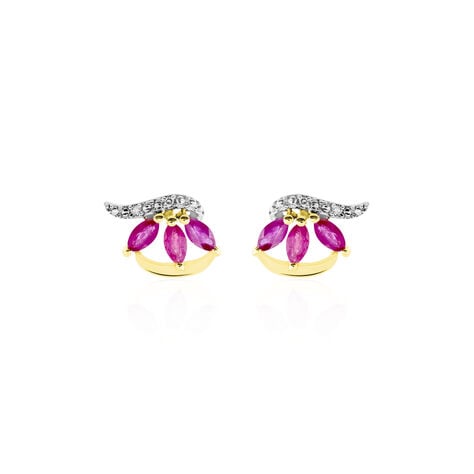 Boucles D'oreilles Puces Petale Or Bicolore Rubis Et Diamant - Puces Femme | Marc Orian