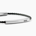 Bracelet Jourdan Cuir De Vache Noir Diamant Synth&eacute;tique - Bracelets cuir Homme | Marc Orian