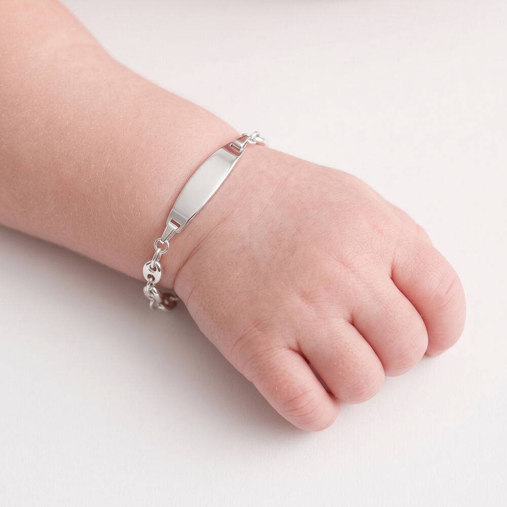 Bracelet Identit&eacute; Evin Maille Grain De Cafe Or Blanc - Gourmettes Enfant | Marc Orian