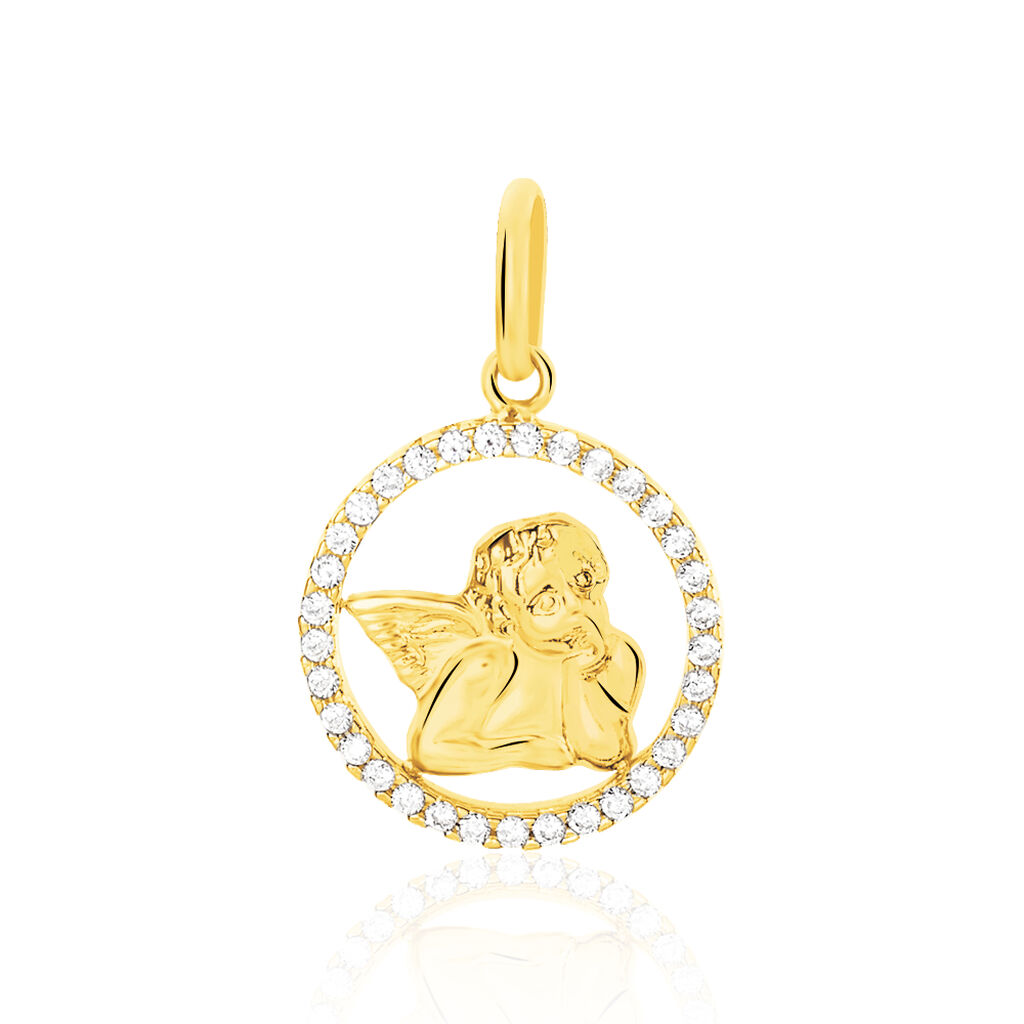 Pendentif Ange Rond Or Jaune Oxyde De Zirconium - Médailles et médaillons Famille | Marc Orian