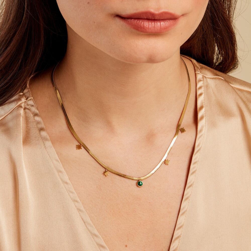 Collier Acier Doré Malachite - Colliers avec pierres Femme | Marc Orian