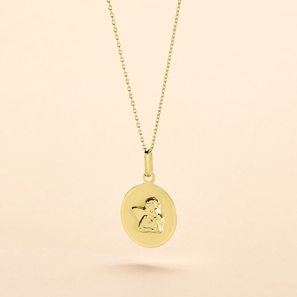 Pendentif Ange Rond Satine Or Jaune - Médailles et médaillons Famille | Marc Orian