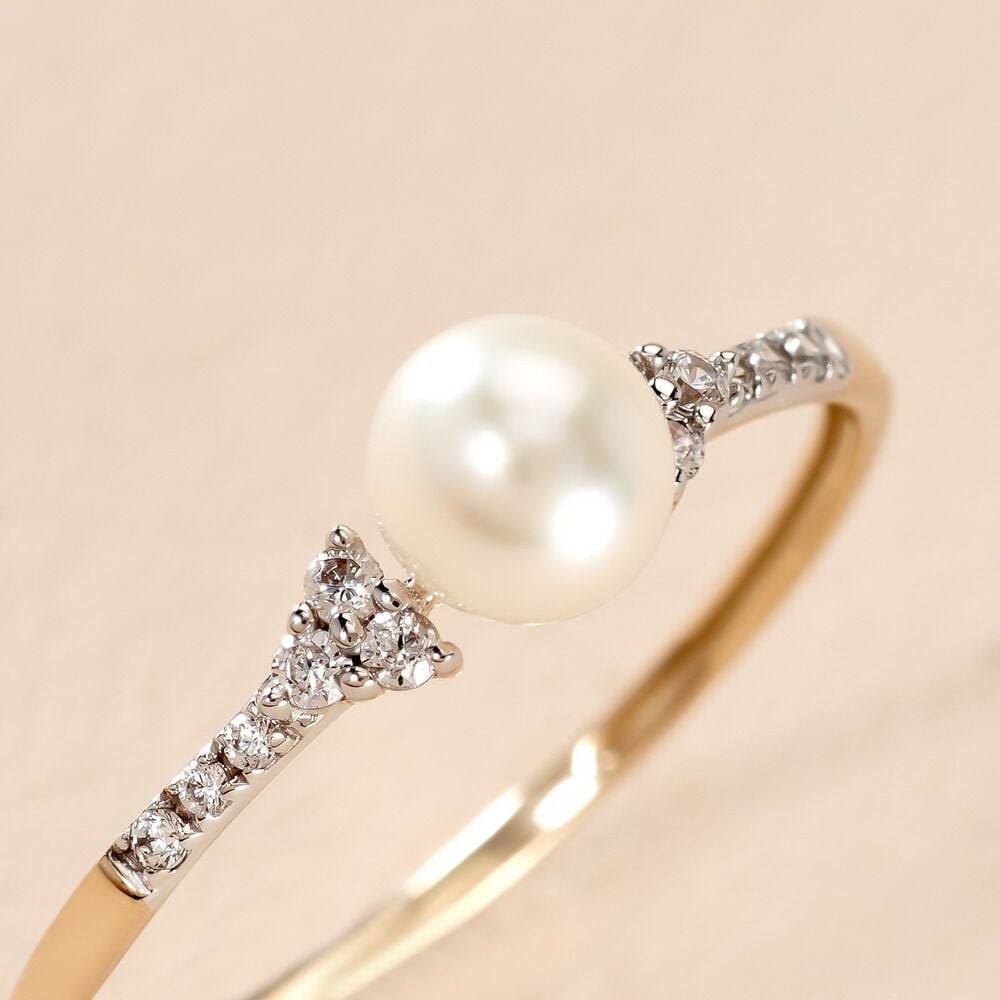 Bague Lonny Or Jaune Perle De Culture Et Oxyde De Zirconium - Parures de mariage Femme | Marc Orian