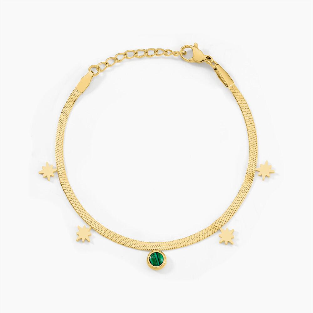 Bracelet Athena Acier Dor&eacute; Malachite - Bracelets cha&icirc;nes Femme | Marc Orian