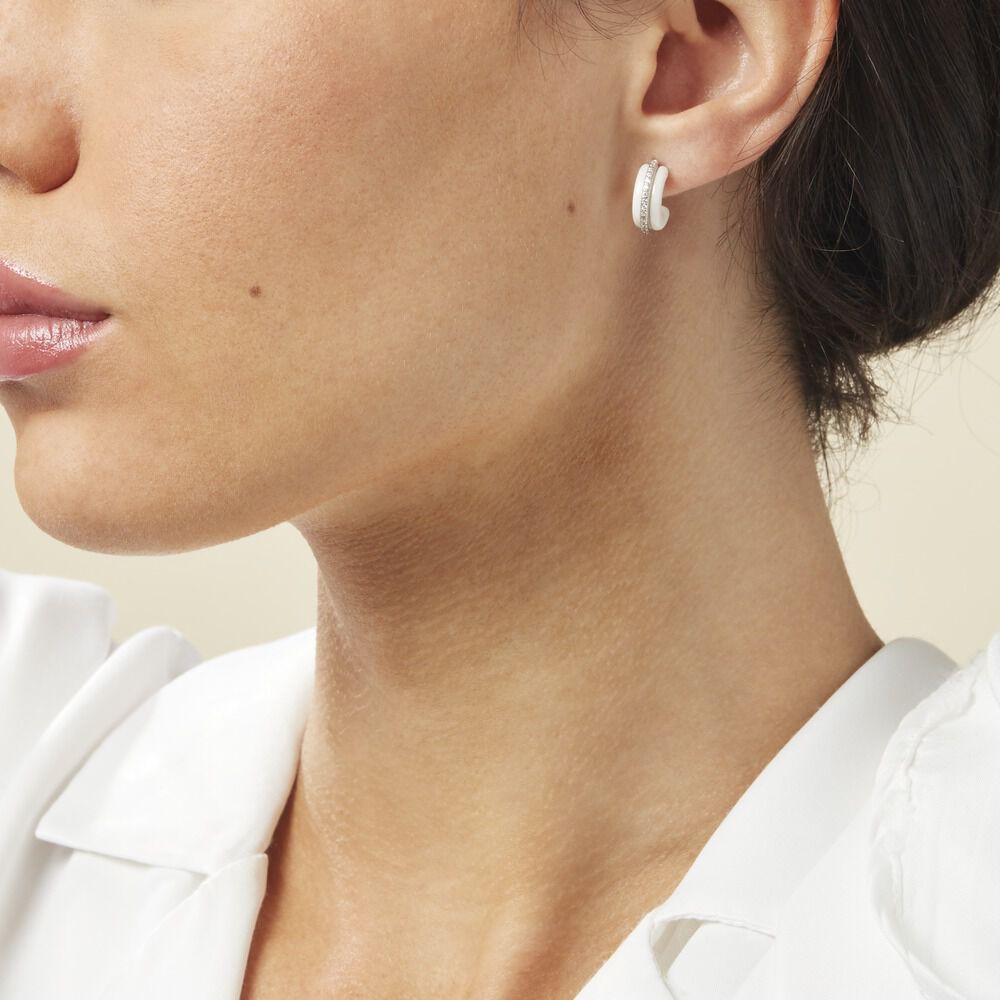 Créoles Noci Argent Blanc Céramique Et Oxyde De Zirconium - Créoles Femme | Marc Orian