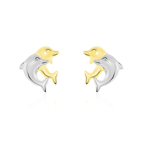 Boucles D'oreilles Puces Fulvie Double Dauphins Or Bicolore - Puces Femme | Marc Orian