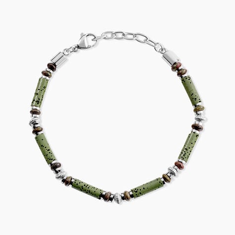 Bracelet Naturel Acier Blanc Jaspe Africain Pierre De Lave - Bracelets cha&icirc;nes Homme | Marc Orian