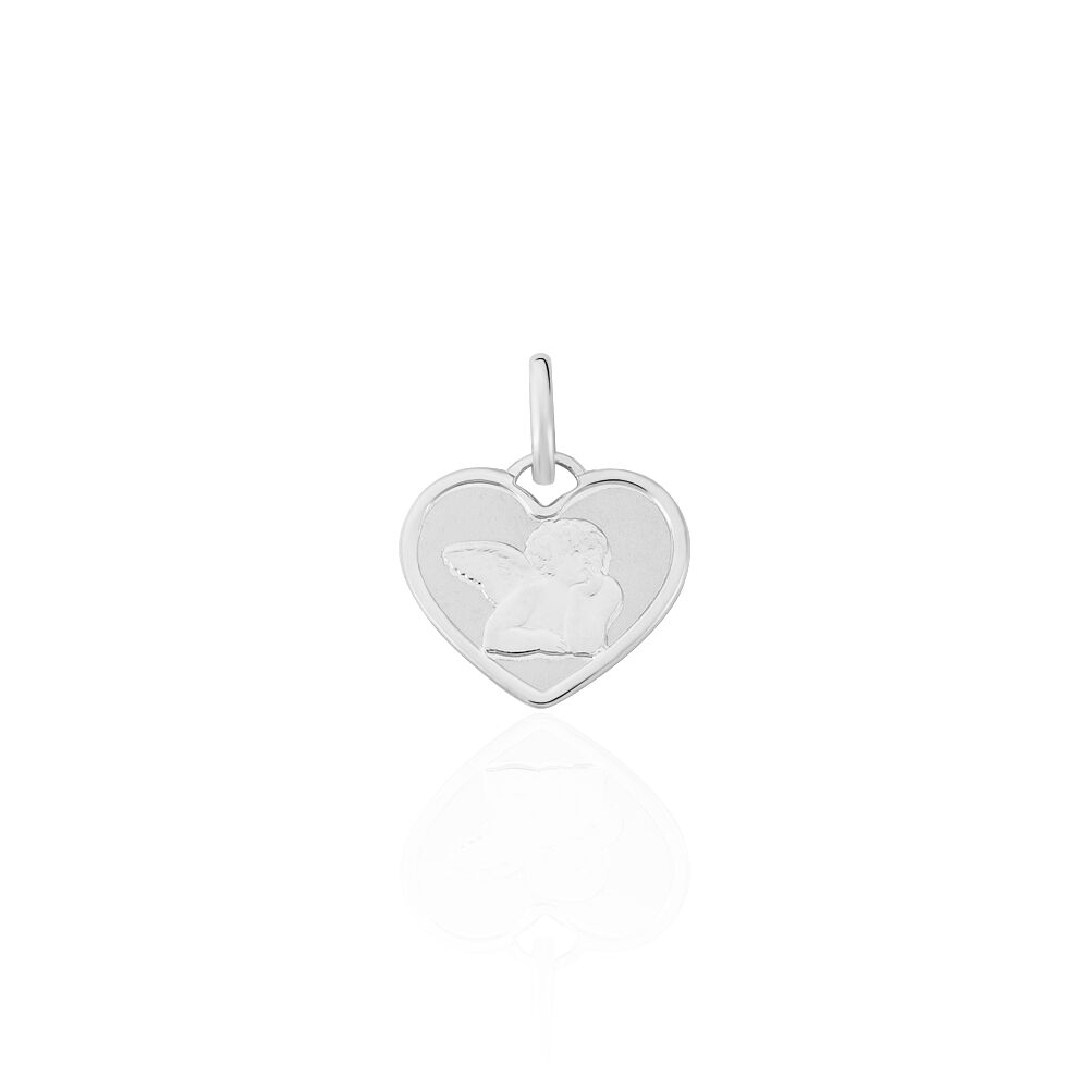 Pendentif Ange Coeur Or Blanc - M&eacute;dailles et m&eacute;daillons Famille | Marc Orian