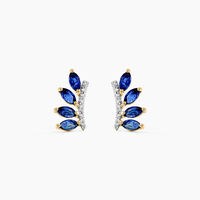 Boucles D'oreilles Puces Navette Or Jaune Saphir Diamant