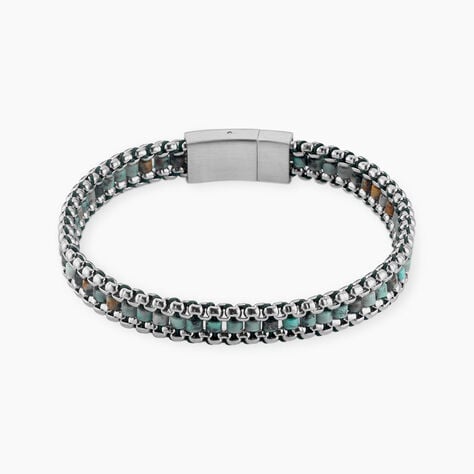 Bracelet Naturel Acier Blanc Jaspe Africain - Bracelets cha&icirc;nes Homme | Marc Orian