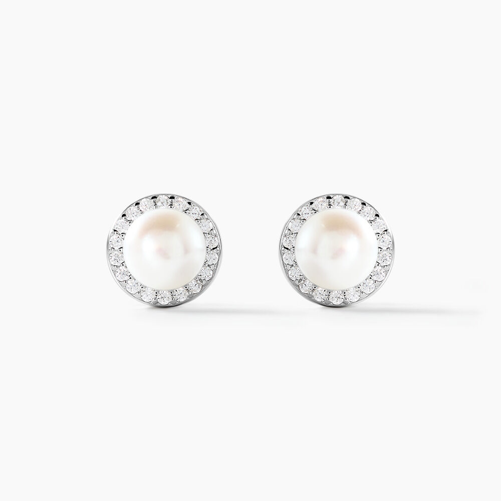 Boucles D'oreilles Clips Argent Blanc Valerio Perles Oxydes - Puces Femme | Marc Orian