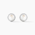 Boucles D'oreilles Clips Argent Blanc Valerio Perles Oxydes - Puces Femme | Marc Orian