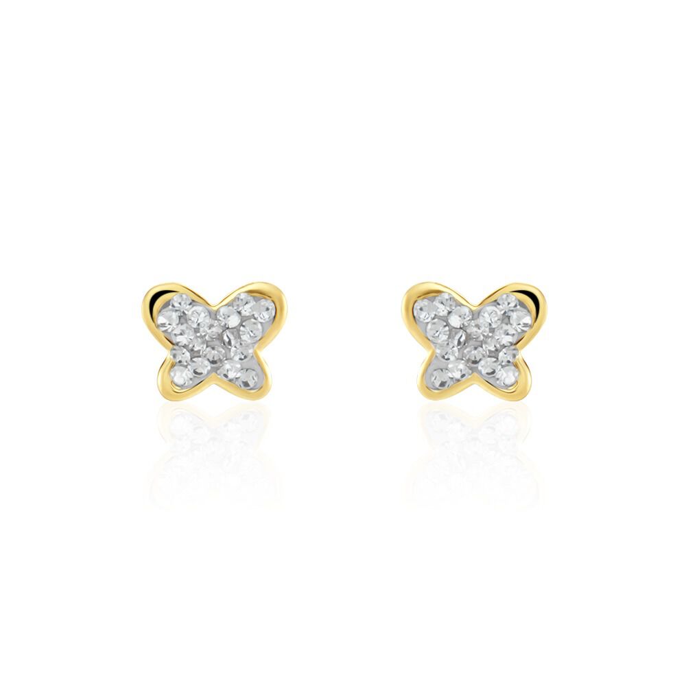 Boucles D'oreilles Puces Or Jaune Cercis Strass - Puces Enfant | Marc Orian