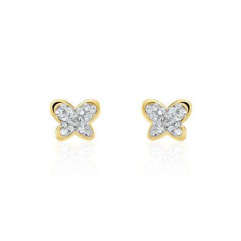 Boucles D'oreilles Puces Or Jaune Cercis Strass - Puces Enfant | Marc Orian