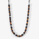 Collier Jourdan Bengale Acier Argent&eacute; Oeil De Tigre Pierre De Lave - Colliers avec pierres Homme | Marc Orian