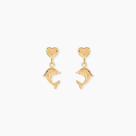Boucles D'oreilles Pendantes Fulvie Coeurs Et Dauphin Or Jaune - Pendantes Femme | Marc Orian