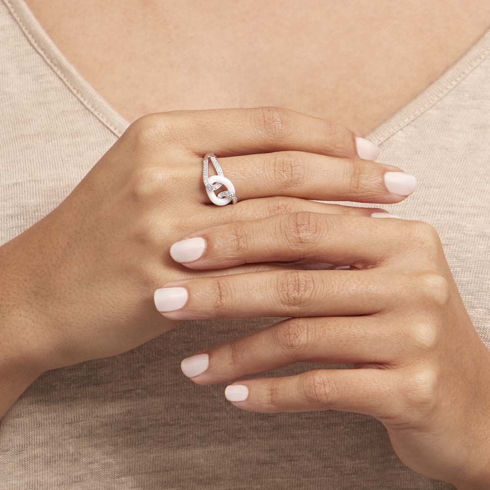 Bague Link Argent Blanc Céramique Et Oxyde De Zirconium - Bagues avec pierre Femme | Marc Orian