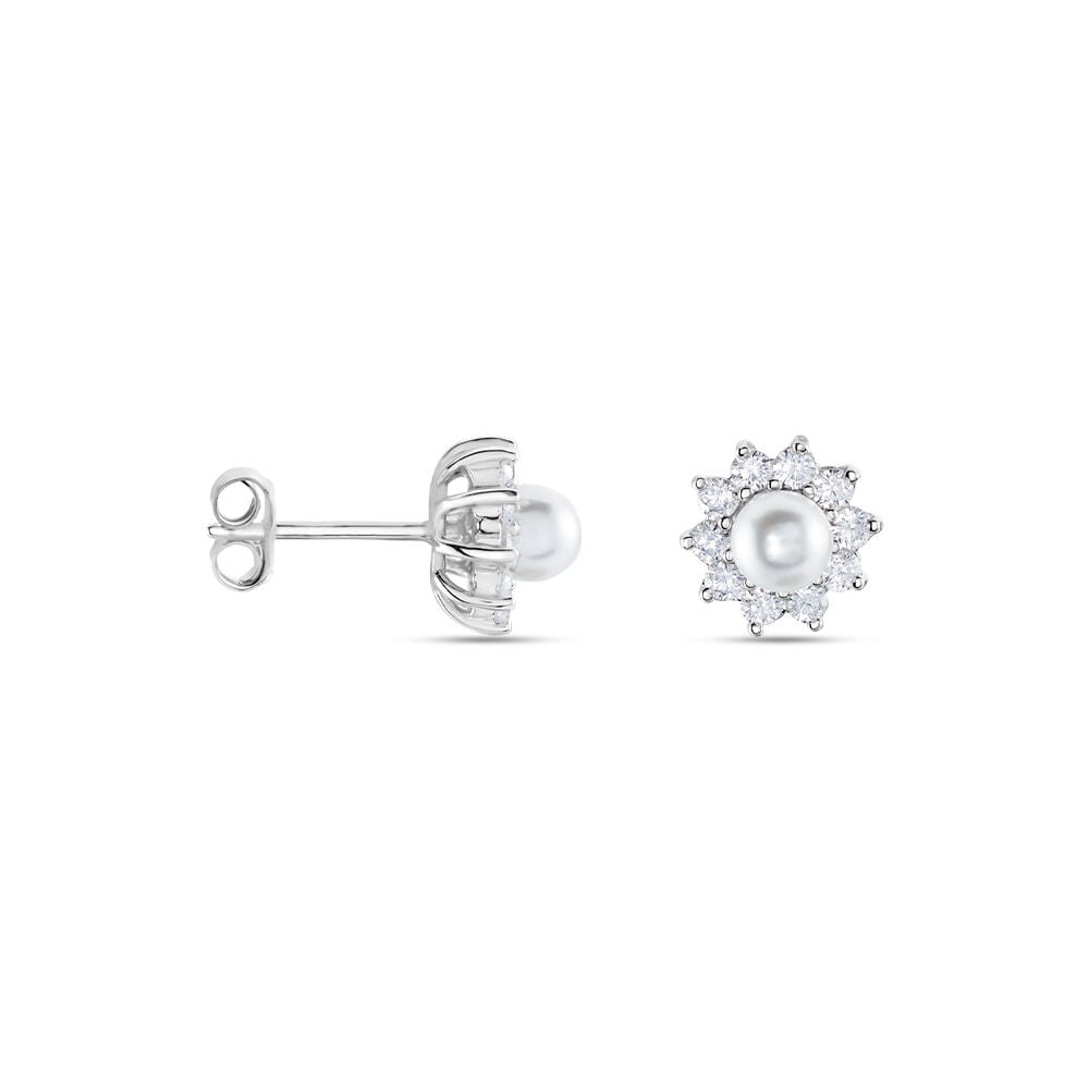Boucles D'oreilles Puces Argent Blanc Cheri Perle De Culture Oxydes - Puces Femme | Marc Orian