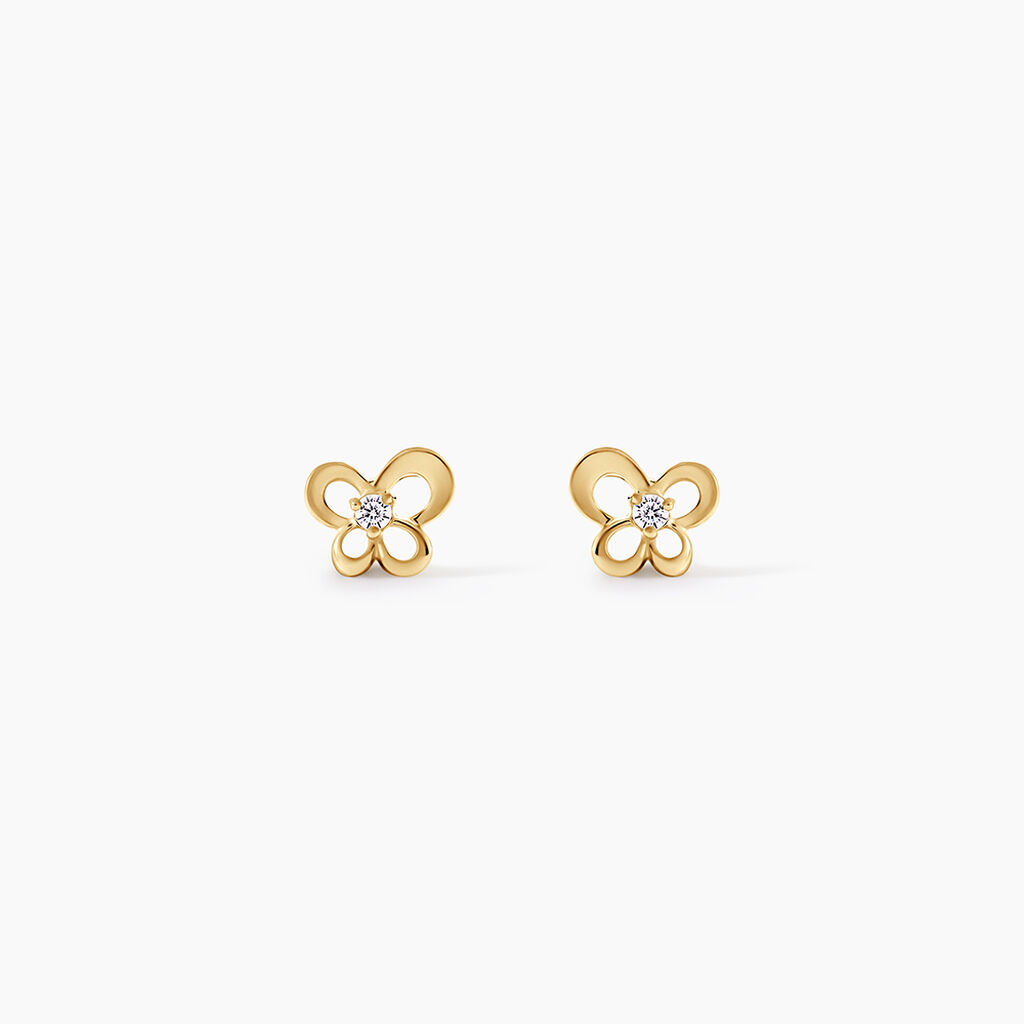 Boucles D'Oreilles Puces Cathy Argent Dor&eacute; A L'Or 750/1000 Oxyde De Zirconium - Puces Femme | Marc Orian