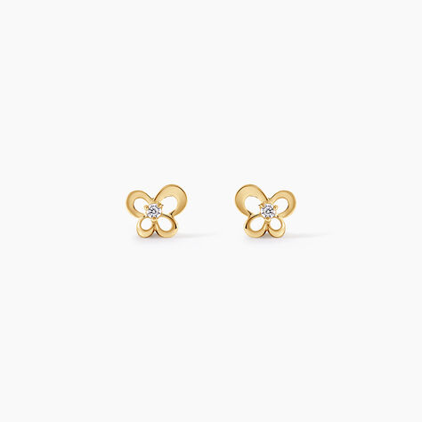 Boucles D'Oreilles Puces Cathy Argent Dor&eacute; A L'Or 750/1000 Oxyde De Zirconium - Puces Femme | Marc Orian