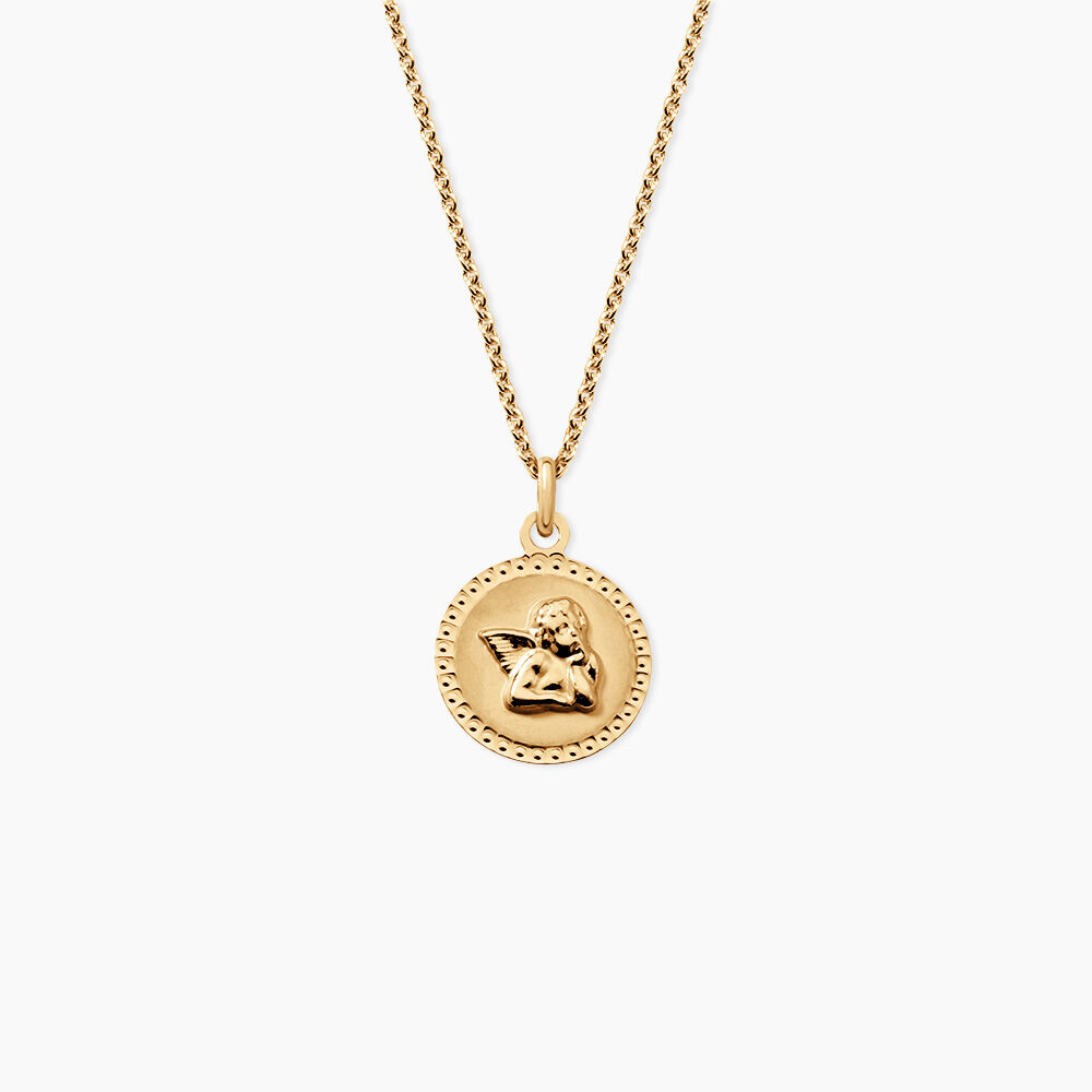 Pendentif Ange Rond Cisele Argent Dor&eacute; A L'Or 750/1000 - Bijoux fantaisie Femme | Marc Orian