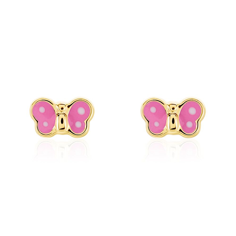 Boucles D'oreilles Puces Papillon Rose Or Jaune - Puces Enfant | Marc Orian