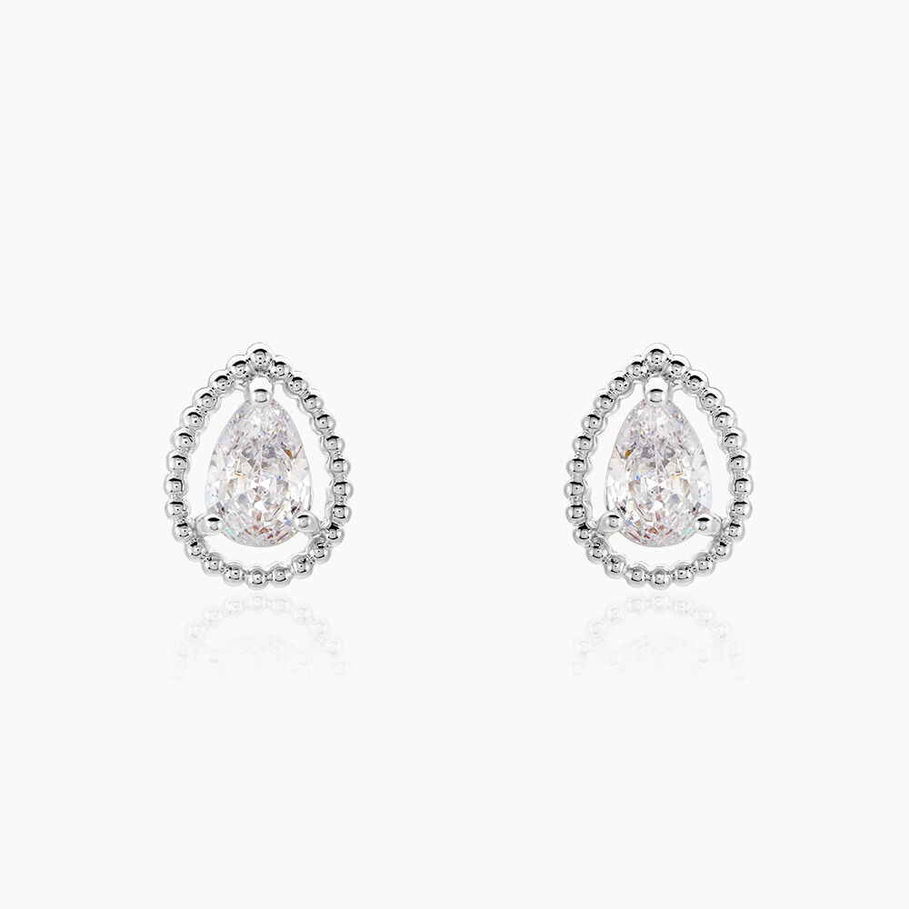 Boucles D'oreilles Puces Cyra Argent Blanc Oxyde De Zirconium - Puces Femme | Marc Orian