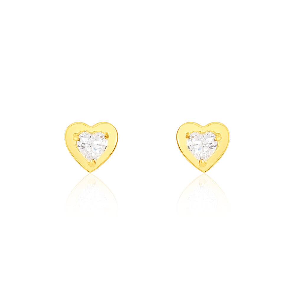 Boucles D'oreilles Puces Daria Coeur Plein Or Jaune Oxyde De Zirconium - Puces Femme | Marc Orian