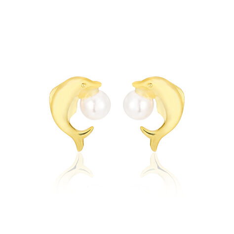 Boucles D'oreilles Puces Eleanor Dauphin Or Jaune Perle De Culture - Puces Femme | Marc Orian