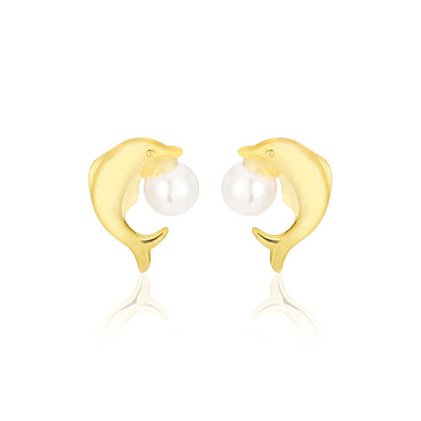 Boucles D'oreilles Puces Eleanor Dauphin Or Jaune Perle De Culture - Clous d'oreilles Femme | Marc Orian