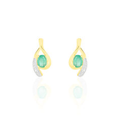 Boucles D'oreilles Puces Sagesse Or Jaune Emeraude Et Diamant - Clous d'oreilles Femme | Marc Orian