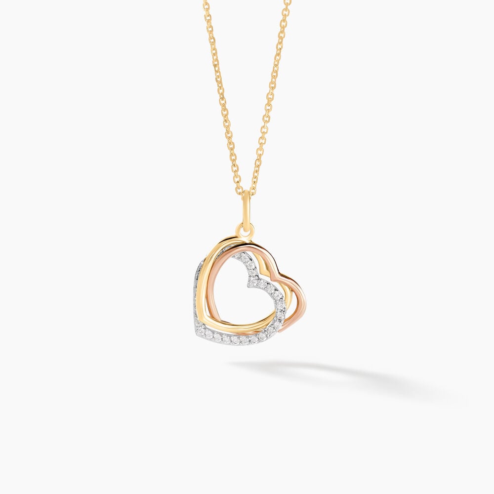Pendentif Coeur Penche Double Or Tricolore Oxyde De Zirconium - Pendentifs Femme | Marc Orian