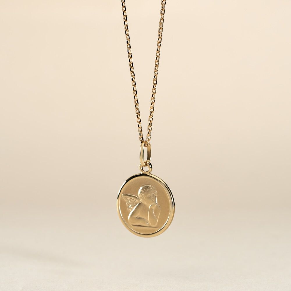 Pendentif Ange Rond Or Jaune - M&eacute;dailles et m&eacute;daillons Famille | Marc Orian