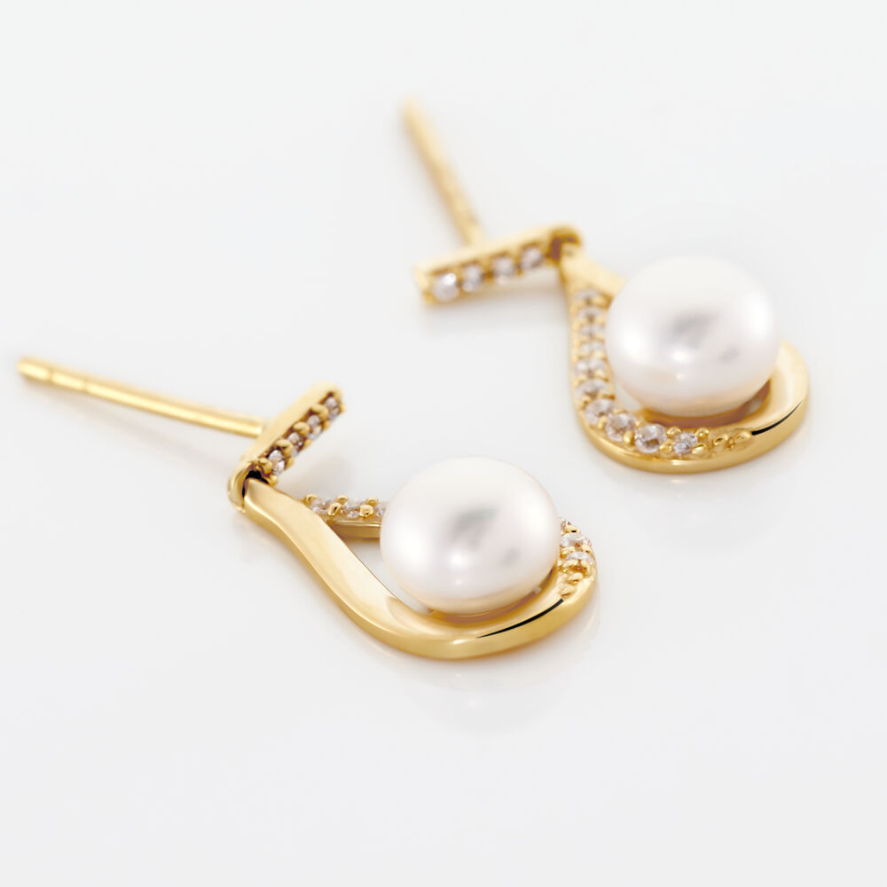 Boucles D'oreilles Pendantes Helin Or Jaune Perle De Culture Et Oxyde - Pendantes Femme | Marc Orian