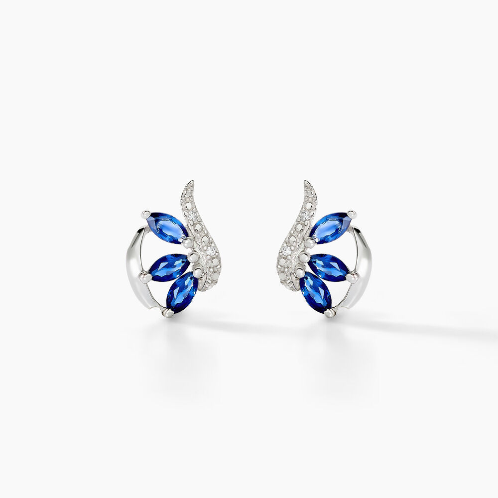Boucles D'oreilles Puces Petale Or Blanc Saphir Et Diamant - Boucles d'oreilles mariage Femme | Marc Orian