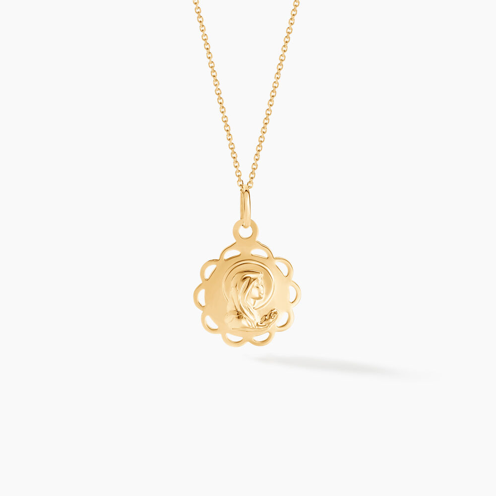 Pendentif Vierge Rond Dentelle Or Jaune - Médailles et médaillons Famille | Marc Orian